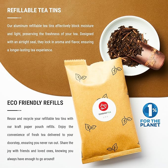 Senbird Premium Hojicha - Japanese Roasted Green Tea - From Shizuoka Japan - Loose Tea In Airtight Tea Tin (1.76oz/50g)