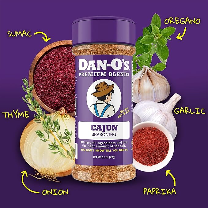 Dan-O's 4 Bottle Seasoning Set Small Bottles 4 Pack Includes Original Preem-O SEA-soning and Cajun Seasonings Sugar Free Zero Calorie Use this Seasoning Kit to Craft a Marinade Rub or Sauce