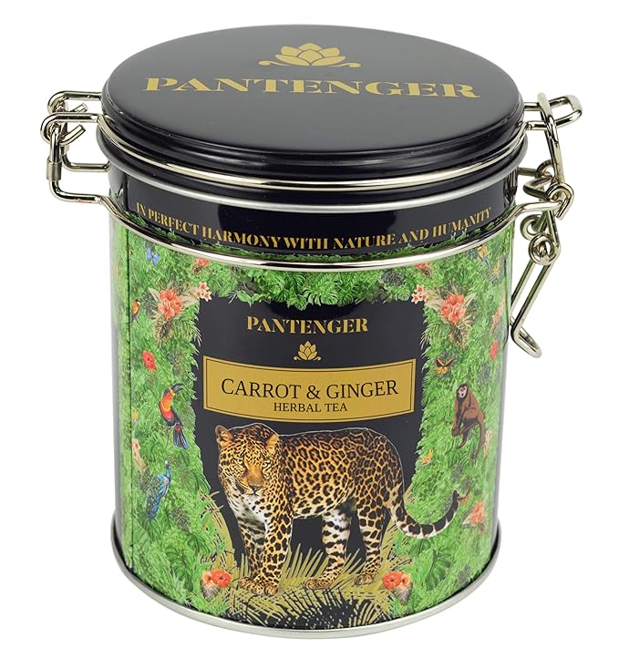 Pantenger Organic Ginger &amp Carrot Herbal Tea | Loose leaf. 3.5 Oz - 50 servings | Digestive Relaxing Stomach Ease Detox Cleanse Herbal Tea.