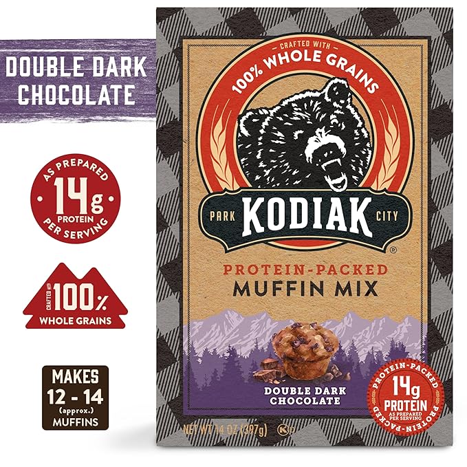 Kodiak Cakes Power Bake Muffin Mix Double Dark Chocolate 14 Ounce (Pack of 6)