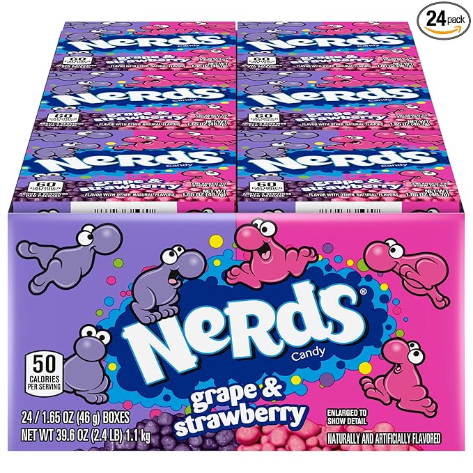 Nerds Candy Grape &amp Strawberry 1.65 Ounce Treat-Size Theater Candy Boxes (Pack of 24)