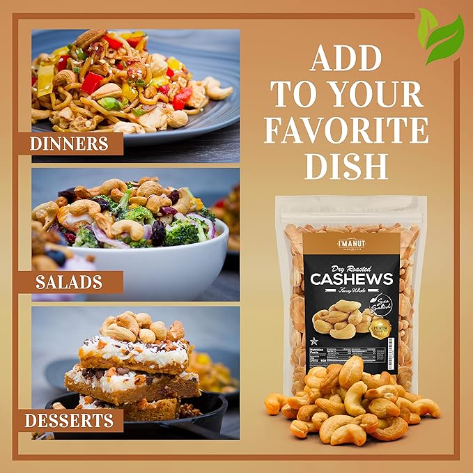 Oven Dry Roasted Fancy Cashews with Sea Salt-16 oz (1 lb)|Whole |No Oil|No PPO|Vegan and Keto Friendly|Made from Natural