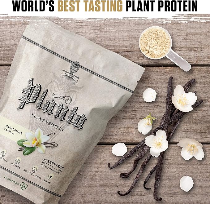 Ambrosia Planta - Plant-Based Protein Powder 20g | Dairy Free Vegan Protein Powder with BCAA Amino Acids | Keto-Friendly No Added Sugar | 25 Servings | Vanilla