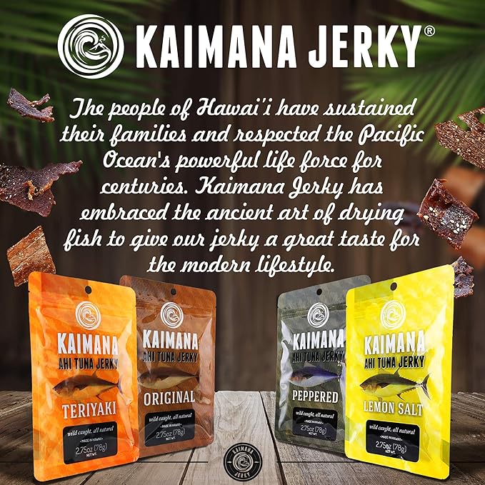 Kaimana Wild-Caught Ahi Tuna Jerky - Teriyaki | Rich in Omega-3s &amp High in Protein | All-Natural &amp Organic Fish Jerky (9 oz)