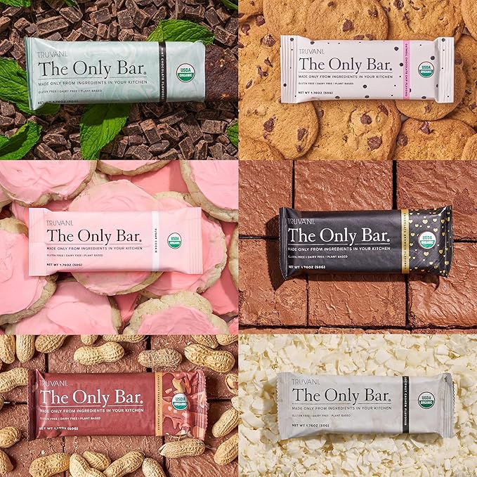 Truvani Plant Based Snack Bars | Variety 12 Pack | 5-8g Protein | USDA Organic and Vegan | The Only Bar | Dairy Soy and Gluten Free | Individually Wrapped