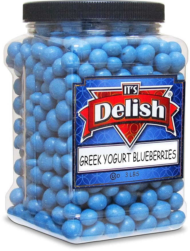 Greek Yogurt Covered Blueberries by It's Delish 3 Lbs Jumbo Container – Scrumptious &amp Nutritious Yogurt Coated Dried Blueberries – Sweet Snacking and Bulk Party Treats – USA Made Kosher OU Dairy