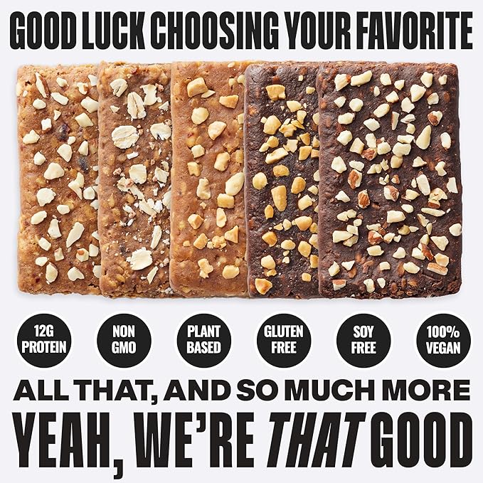 The GFB Variety Pack Protein Bars - Gluten Free Plant Based Non GMO Sustainably Made – Ridiculously Tasty Healthy Vegan Nutrition Snack Protein Bars 2.05 oz (10 Count)