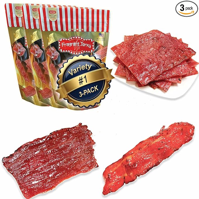 VP#1 BEEF+PORK JERKY - ORIGINAL FLAVOR (Pork Beef Bacon each 4oz) *Fresh Grilled to Order *Shipped the Same Day *L.A. Times Handmade Gift Winner