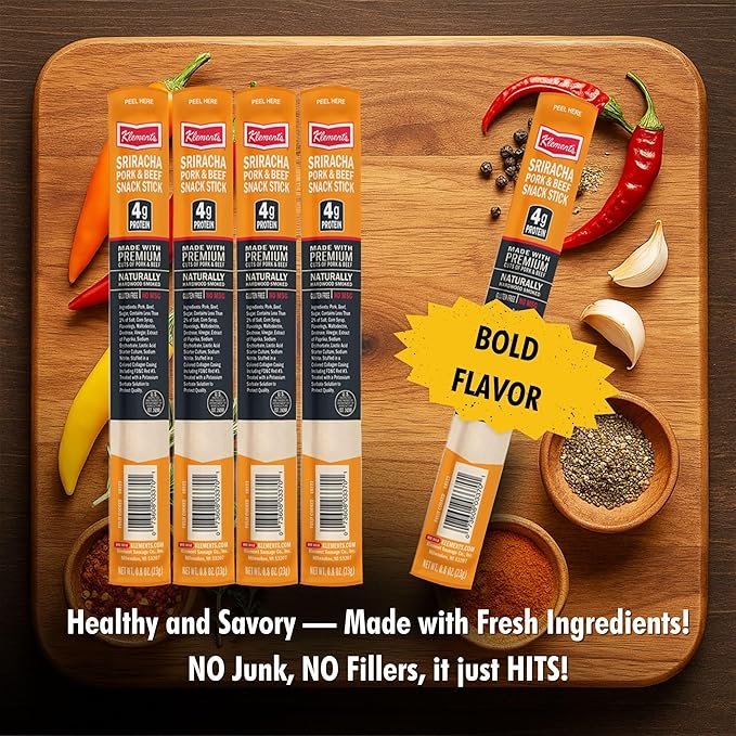 Jerky.com Sriracha Pork and Beef Snack Sticks 26 Pack (24 + 2 Bonus) | Low Carb High Protein Keto Snacks | Delicious Gluten Free Beef Sticks | Gifts for Men