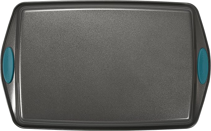 Rachael Ray Bakeware Nonstick Cookie Pan Set 3-Piece Gray with Marine Blue Grips