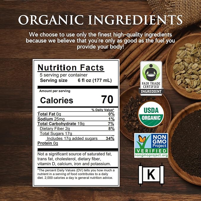 Third Street Chai Organic Mystic Masala Spice Chai Concentrate 6-Pack 32 Fl. Oz. Black Tea Latte Concentrate Authentically Dreamy Tea Blend Beverage Concentrate 1:1 Vegan Gluten Free Kosher No