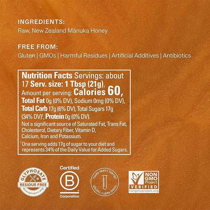 Manukora Raw Manuka New Zealand Honey MGO 850+ Non-GMO 3rd-Party Tested Glyphosate Residue Free Certified 2000+ Natural Compounds Traceable Hive-to-Hand Digestive &amp Immune Support – 360g Sq