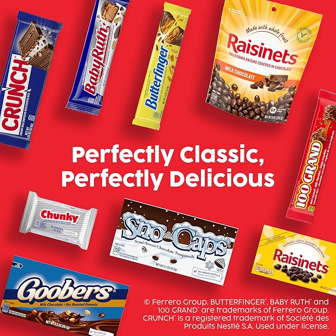 Assorted Butterfinger Crunch Baby Ruth and 100 Grand Full Size Chocolates 18 count 31.2 oz