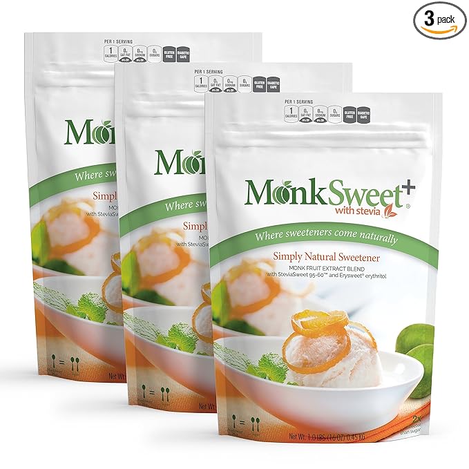 MonkSweet Plus - 1 lb bag/3 pack Monk Fruit Stevia &amp Erythritol Blend NonGMO Low Carb Sweetener