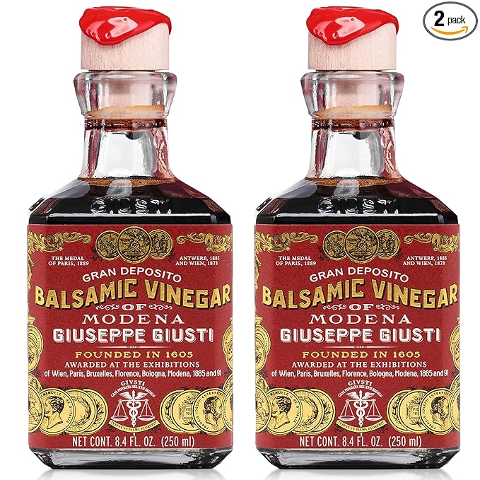 Giusti Italian Balsamic Vinegar of Modena IGP - 3 Gold Medals Rich &amp Thick Gran Deposito Aceto Balsamico di Modena for Salads Cheese &amp Finishing Touches Made in Italy – 8.45 fl oz/250 ml -P