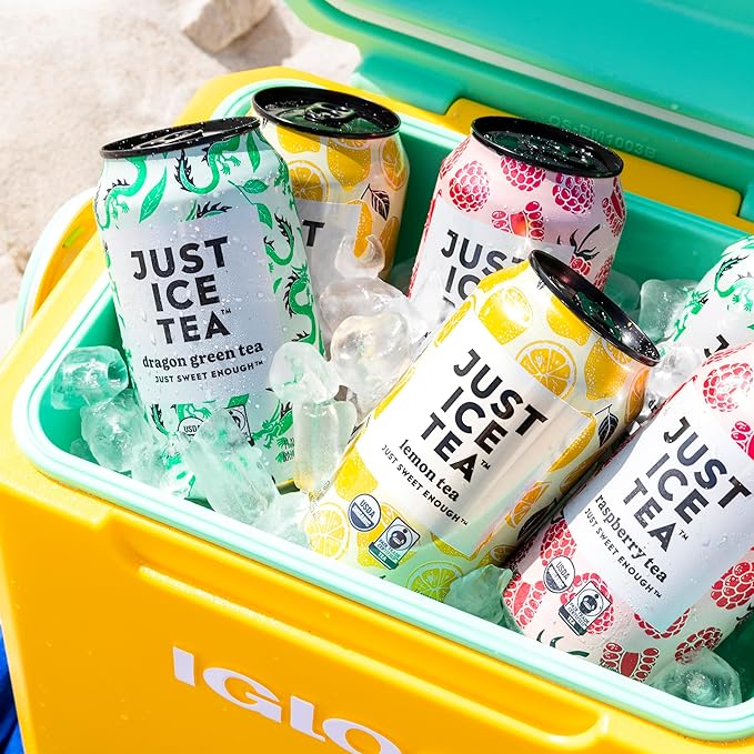Just Ice Tea Raspberry Flavored Black Iced Tea 24-Pack (12oz Cans) USDA Certified Organic Low Calorie No Artificial Sweeteners Fair Trade Made in USA.