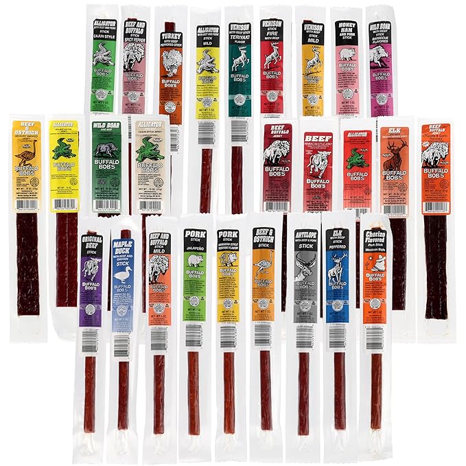 Jerky Dynasty The Ultimate 27-Piece Exotic Jerky with Gift Box - Buffalo Bob's Wild Game Jerky Variety Pack - Exclusive Flavors &amp Protein Snack - Farm Raised