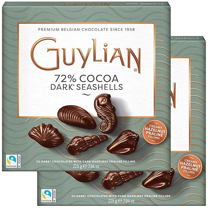 Easter Dark Chocolate Candy Seashells Gift Box by GuyLian 7.94 oz 20 pc (Pack of 2) Belgian Dark Praliné 72% Cocoa Easter Basket Stuffers for Adults Gifts for Kids