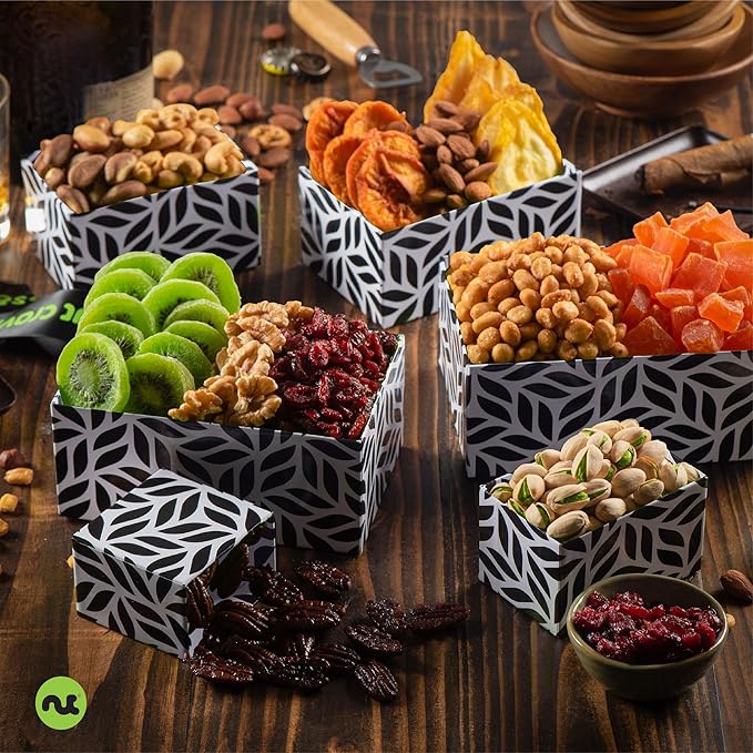 NUT CRAVINGS - Easter Dried Fruit &amp Mixed Nuts Gift Basket Leaf Tower + Ribbon (12 Assortments) Ramadan Gifts Saint Patrick's Day Food Arrangement Healthy Snack Care Package Kosher