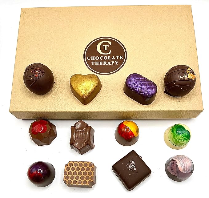 Chocolate Therapy by Sweet Remedies Assorted Dark and Milk Gourmet Chocolate Collection. Truffle Box 12 pc Decadent Rich Assortment of truffles. Holiday Box