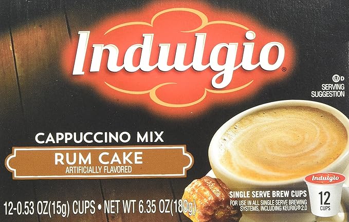 Indulgio Cappuccino for K-Cup Brewers Rum Cake 12 Count (Pack of 6)