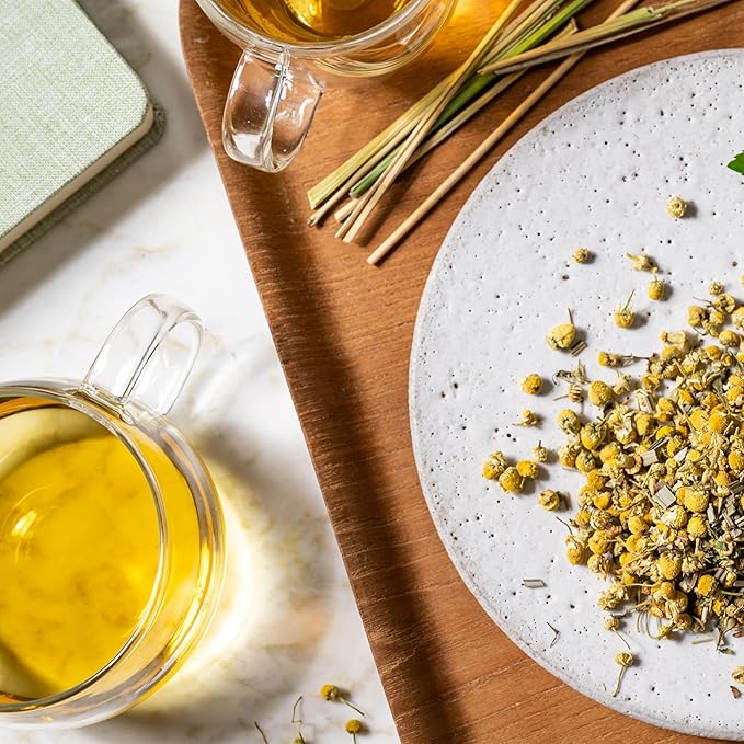 Rishi Tea Chamomile Medley Herbal Tea - Organic Caffeine Free Loose Leaf Tea Calming Chamomile Flowers with Lemon Verbena &amp Mint - 4 Ounces 28+ Servings