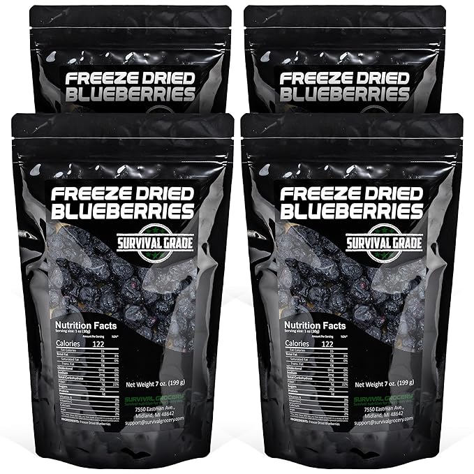 Survival Grocery® Freeze Dried Blueberries – Gluten-Free Unsweetened Blueberry Snack – Rich in Antioxidants Vitamin C &amp Fiber – Long Shelf Life Perfect for Smoothies Oatmeal Baking &amp On-t