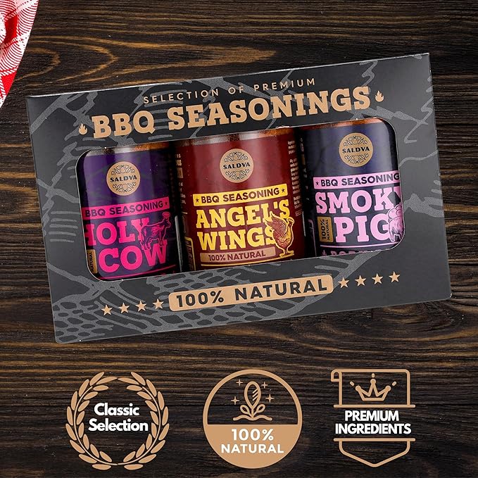 Classic Selection of Premium BBQ Seasonings - Holy Cow Angel’s Wings Smoky Pig BBQ Rubs | Pack of 3 | 100% Natural | Great Foodie Gift