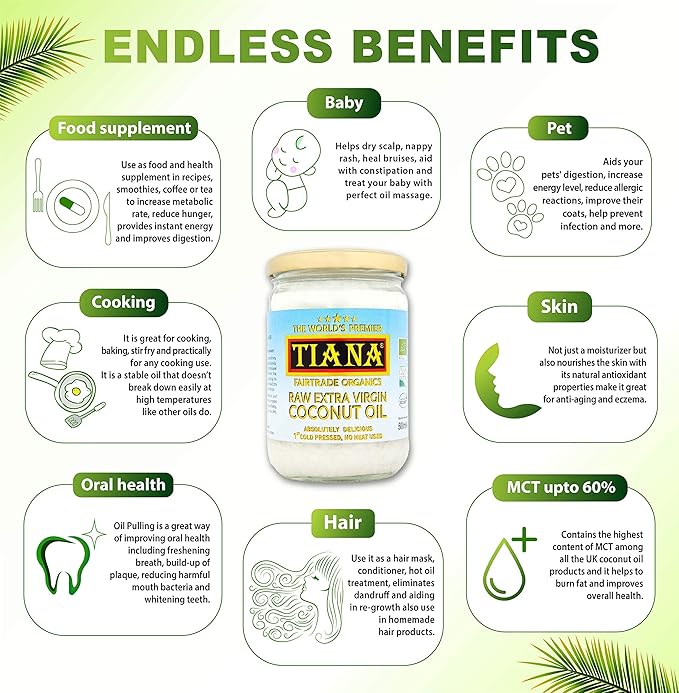 TIANA Fair Trade Organics Raw Extra Virgin Coconut Oil 500 ml