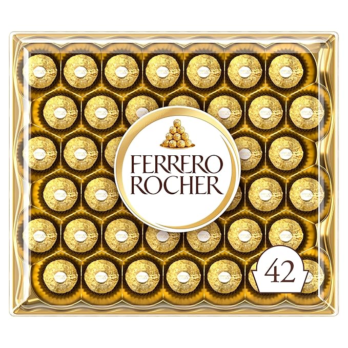 Ferrero Rocher Chocolate Gift Set Hazelnut and Milk Chocolate Pralines Box of 42 Pieces