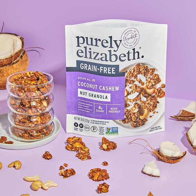 Purely Elizabeth Coconut Cashew Keto Granola Grain-Free Non-GMO Paleo (8oz Bag) (Pack of 3)