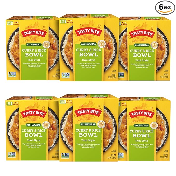 Tasty Bite Thai Style Curry &amp Rice Bowl 8.8 Ounce Pack of 6 Ready to Eat Microwaveable Vegetarian Gluten Free