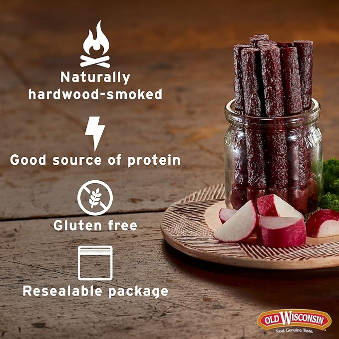 Old Wisconsin Honey Turkey Sausage Snack Sticks Naturally Smoked Ready to Eat High Protein Low Carb Keto Gluten Free Counter Box Pack of 42 Individually Wrapped Sticks