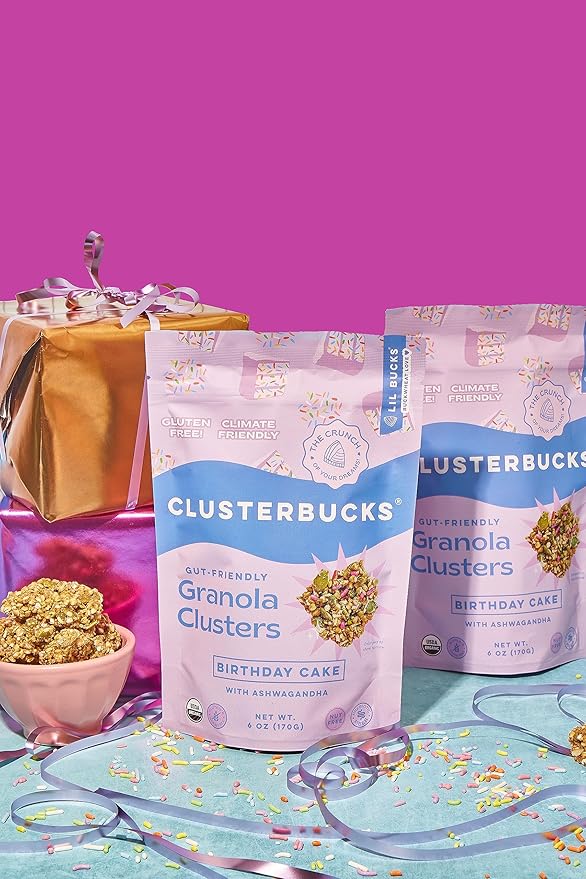 Clusterbucks Superfood Clusters – Grain-Free Keto-Friendly Granola with Regeneratively Grown Sprouted Buckwheat– Gluten-Free Low-Carb Organic Healthy Snack (6 Ounce (Pack of 6) Birthday Cake)