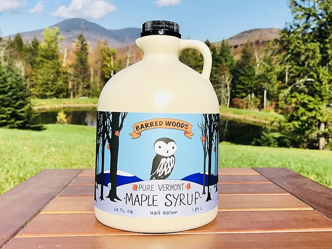 Barred Woods 100% Pure Vermont Maple Syrup (Grade A Dark Color Robust Taste 1/2 Gallon (64 Oz))