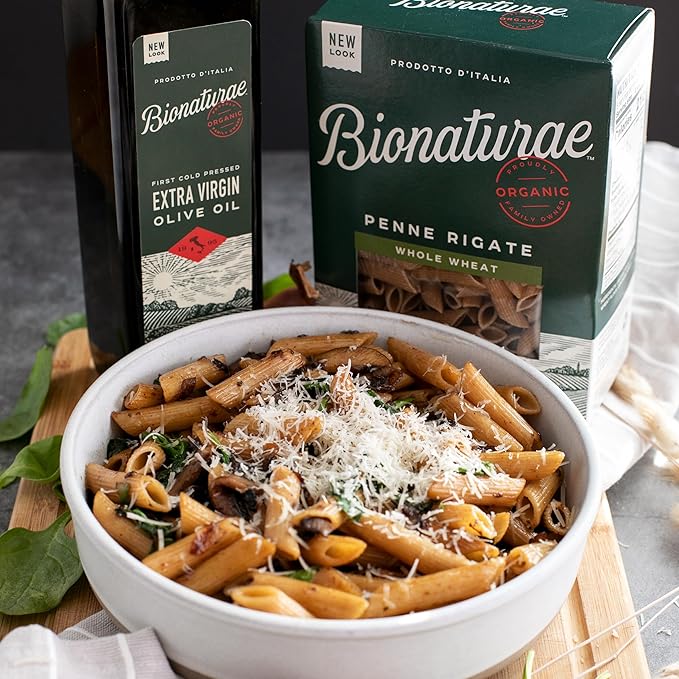 Bionaturae Penne Rigate Pasta Noodles - Whole Wheat Pasta Kosher Certified High Protein Non-GMO Verified USDA Certified Whole Wheat Penne Penne Pasta Organic Crafted in Italy - 16 Oz 6 Pack