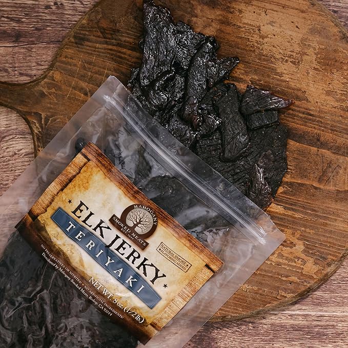 Mahogany Smoked Meats: Teriyaki Elk Jerky - 8oz