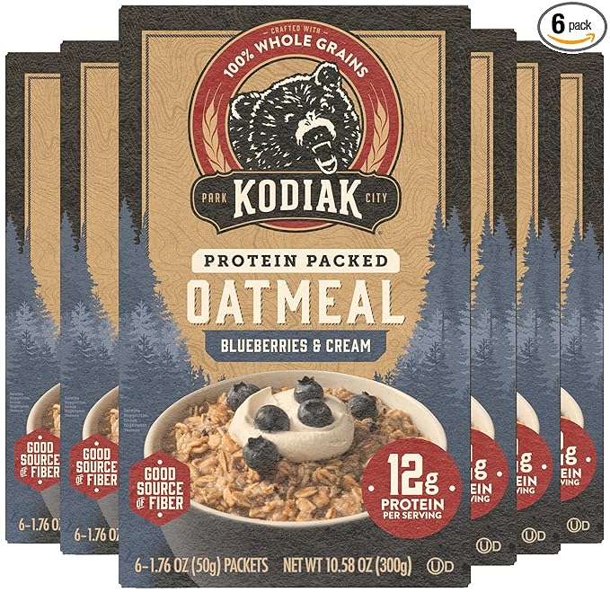 Kodiak Instant Oatmeal Packets Blueberries &amp Cream High Protein 100% Whole Grains 6 boxes with 6 packets (36 packets)