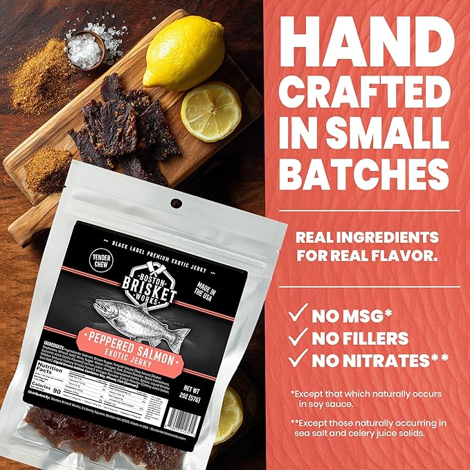 SALMON JERKY - Premium Wild Caught Fish - Healthy Seafood Snack - Fisherman Gift for Dad Grandpa - Gourmet Outdoor Food