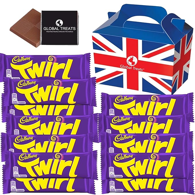 Cadbury Twirl 43g - 12 FULL SIZE 43g bars of delicious Cadbury Chocolate in a Unique Gift Box with a Global Treats Choc