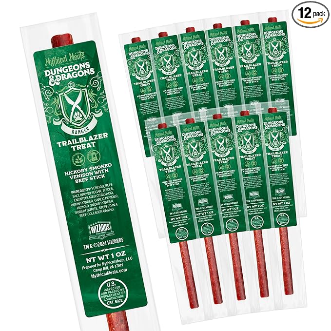 Mythical Meats Dungeons &amp Dragons Trailblazer Treat (Ranger) - 12 Jerky Sticks - Hickory Smoked Venison with Beef Stick Gluten Free MSG Free