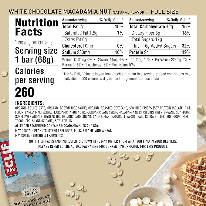 CLIF BAR - White Chocolate Macadamia Nut Flavor - Full Size and Mini Energy Bars - Made with Organic Oats - Non-GMO - Plant Based - 2.4 oz. and 0.99 oz. (20 Count)
