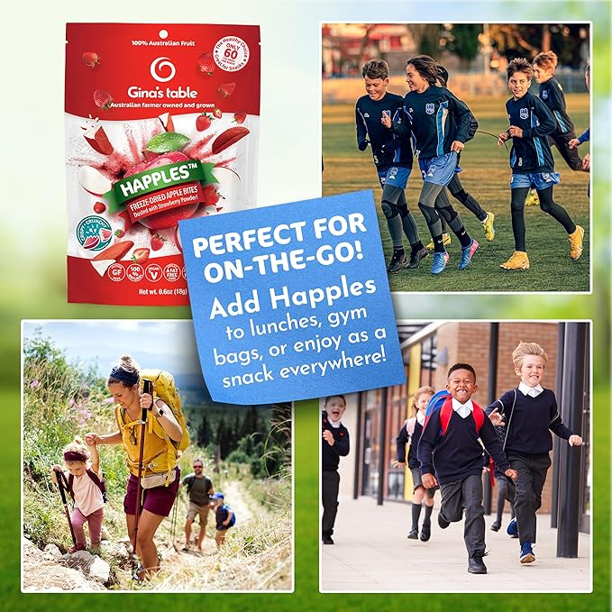 Happles Freeze Dried Apples with Strawberry Fruit Powder – 100% Natural No Added Sugar Healthy Low Calorie Apple Crisps Snack for Adults &amp Kids Gluten Free No Artificial Flavours (10 Pack)