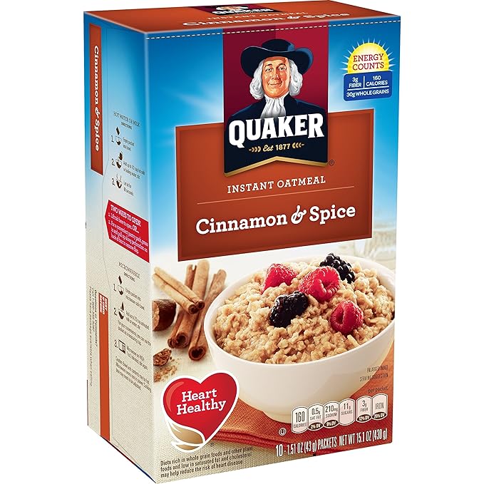 Quaker Instant Oatmeal Cinnamon &amp Spice 10-Count Boxes (Pack of 4)