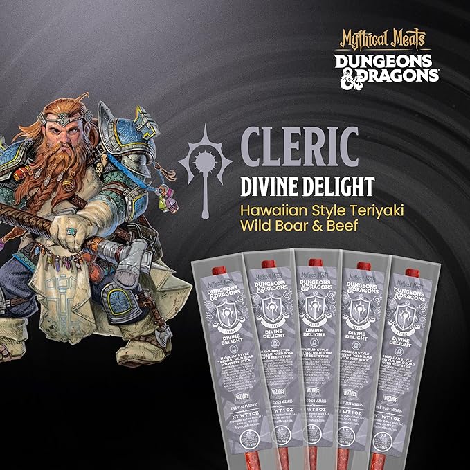 Mythical Meats Dungeons &amp Dragons Divine Delight (Cleric) - 12 Jerky Sticks - Hawaiian Style Teriyaki Wild Boar with Beef Stick MSG Free