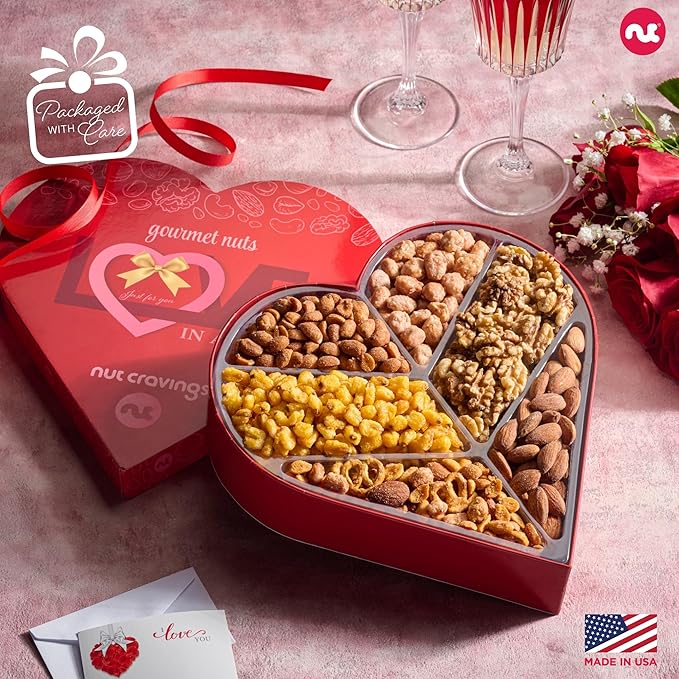 NUT CRAVINGS - Easter Mixed Nuts Heart Shaped Gift Basket Love in A Box (6 Assortments 2 LB) Ramadan Gifts Day Romantic Food Arrangement Healthy Snack Care Package Food Assortments