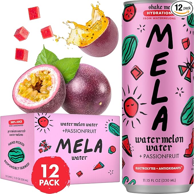 Mela Watermelon Water - Watermelon Juice 100 Percent Natural Fruit Juice with Vitamin C Electrolytes Antioxidants - Coconut Water Alternative Gluten-Free (Passionfruit 11.15 fl oz 12-pack)