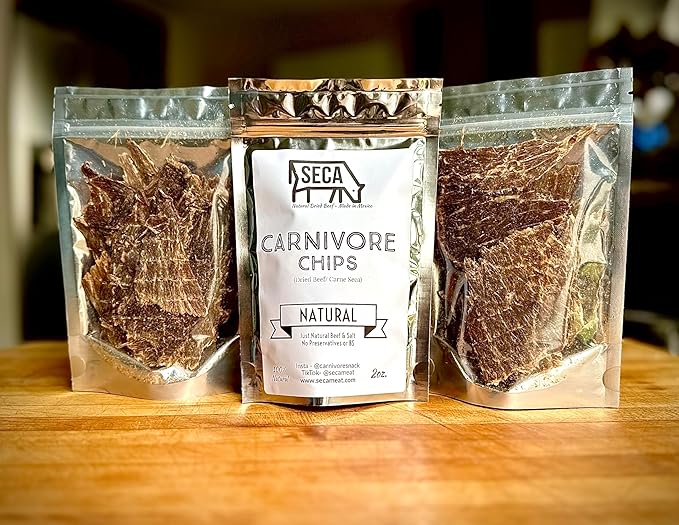SECA - Carnivore Chips - Natural Grass fed Beef and Salt Carne Seca- Keto Carnivore Paleo