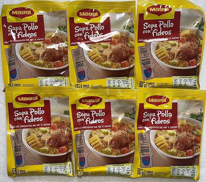 Sopa Pollo con Fideos 55g Maggi - Producto de Guatemala Chicken Noodle Soup 55g Maggi - Product of Guatemala (6 ea Sopa Fideo de Pollo (Chicken Noodle Soup)