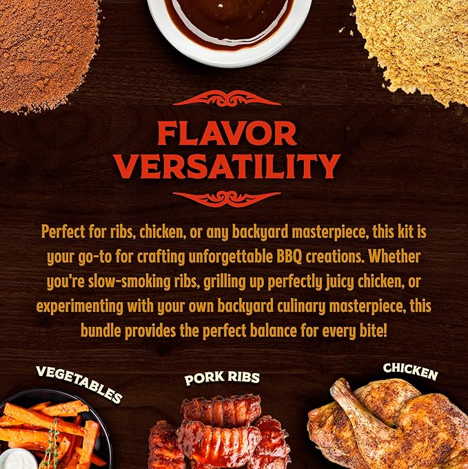 Big Poppa’s Spice &amp Sauce Celebration BBQ seasoning set – Sweet &amp Spicy Chili Seasoning Rub Kansas City BBQ Sauce &amp Outstanding Honey Garlic Seasoning – 3-Pack Flavor Bundle for Ribs Chi